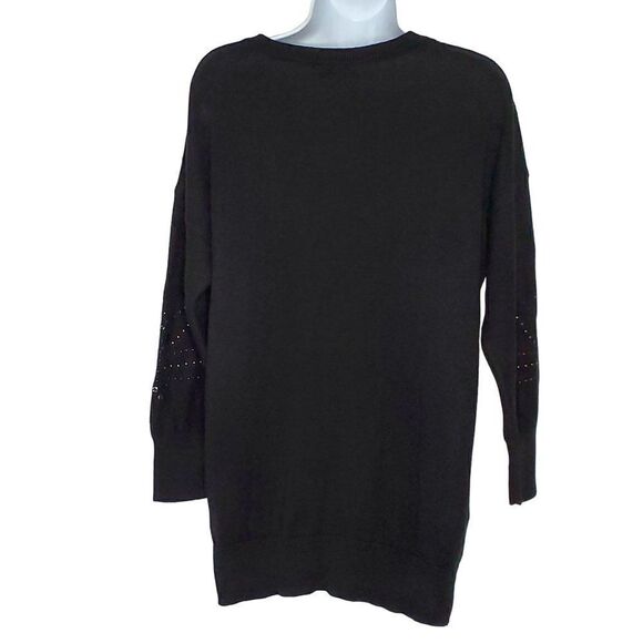 Venus Womens Tunic Sweater S Black Silvertone Metal Circles Dots - Picture 3 of 6